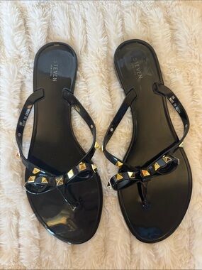Steven by Steve Madden Black Jelly Sandals with Gold Studs